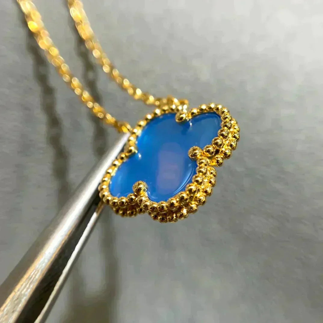 [⭐JeweliWhal]COLLIER AGATE BLEUE 15MM TRÈFLE