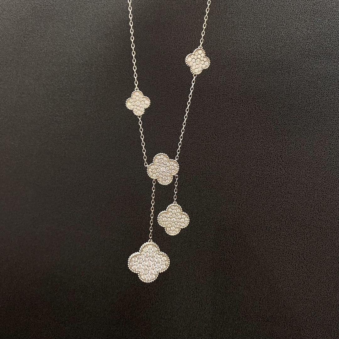 [⭐JeweliWhal]COLLIER TRÈFLE 5 MOTIFS ARGENT ET DIAMANTS