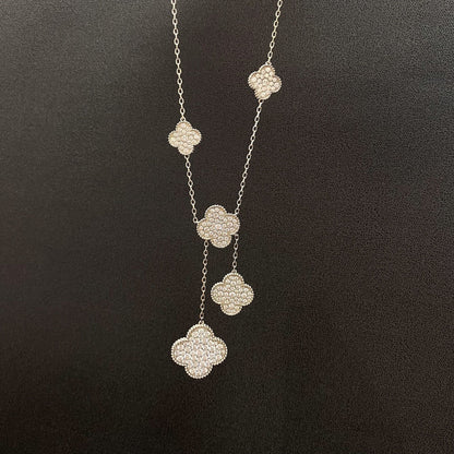 [⭐JeweliWhal]COLLIER TRÈFLE 5 MOTIFS ARGENT ET DIAMANTS