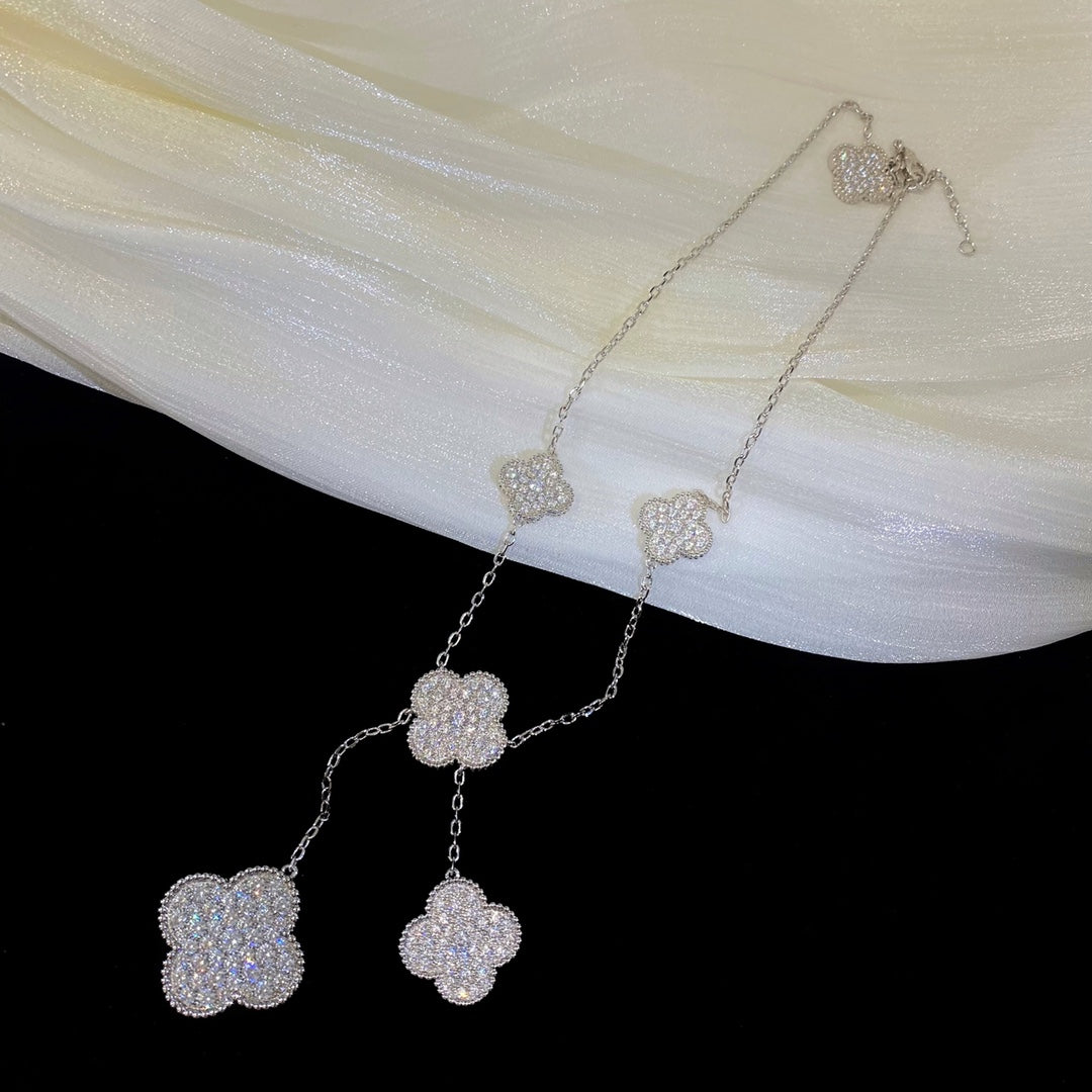 [⭐JeweliWhal]COLLIER TRÈFLE 5 MOTIFS ARGENT ET DIAMANTS
