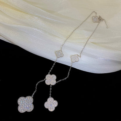 [⭐JeweliWhal]COLLIER TRÈFLE 5 MOTIFS ARGENT ET DIAMANTS