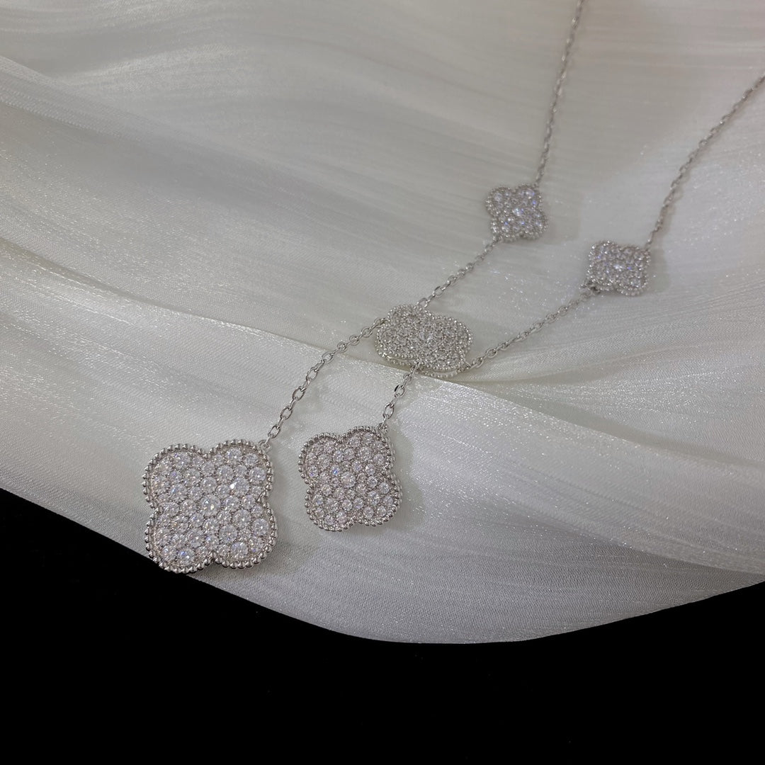 [⭐JeweliWhal]COLLIER TRÈFLE 5 MOTIFS ARGENT ET DIAMANTS