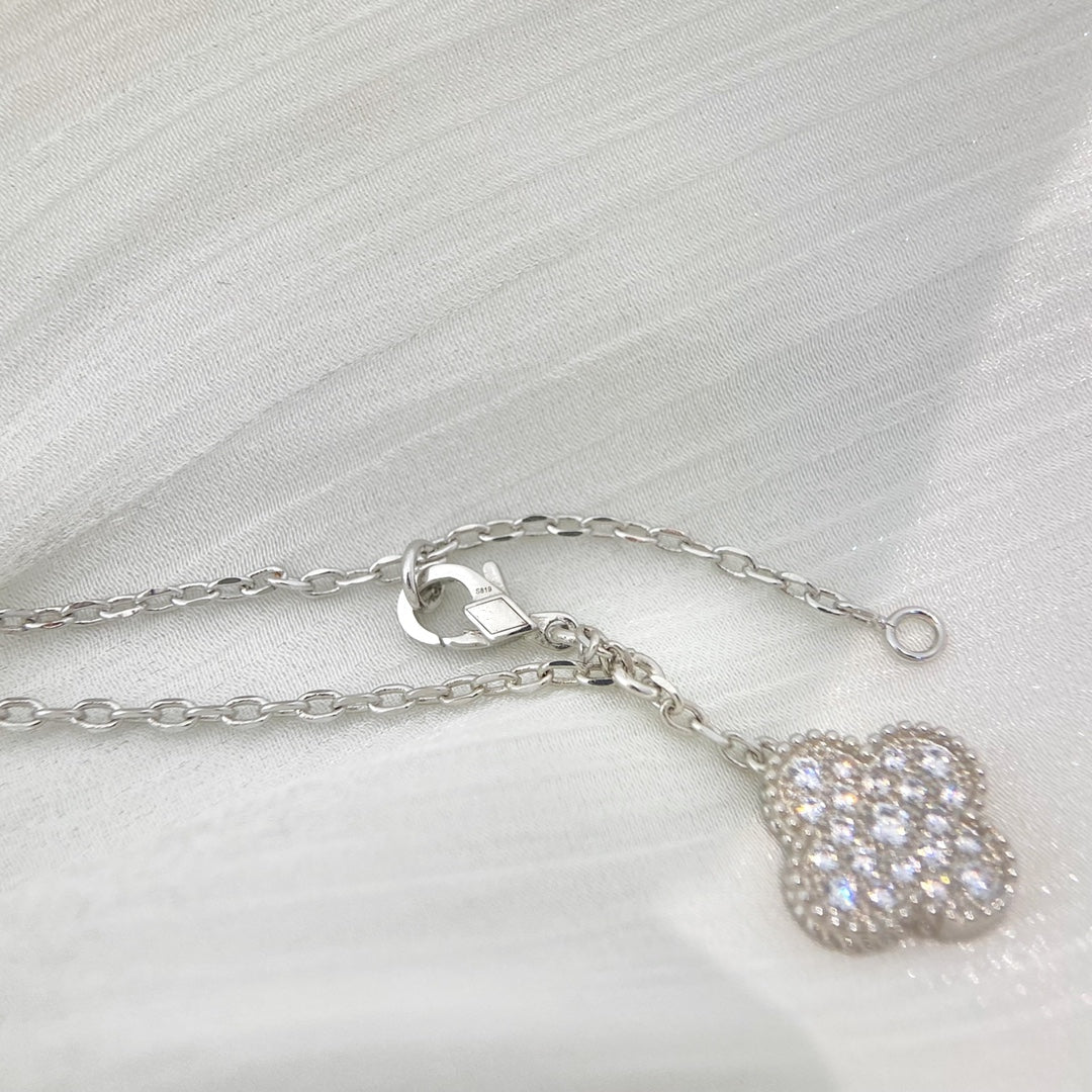 [⭐JeweliWhal]COLLIER TRÈFLE 5 MOTIFS ARGENT ET DIAMANTS