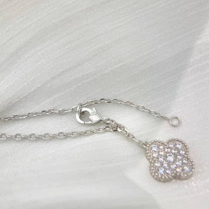 [⭐JeweliWhal]COLLIER TRÈFLE 5 MOTIFS ARGENT ET DIAMANTS