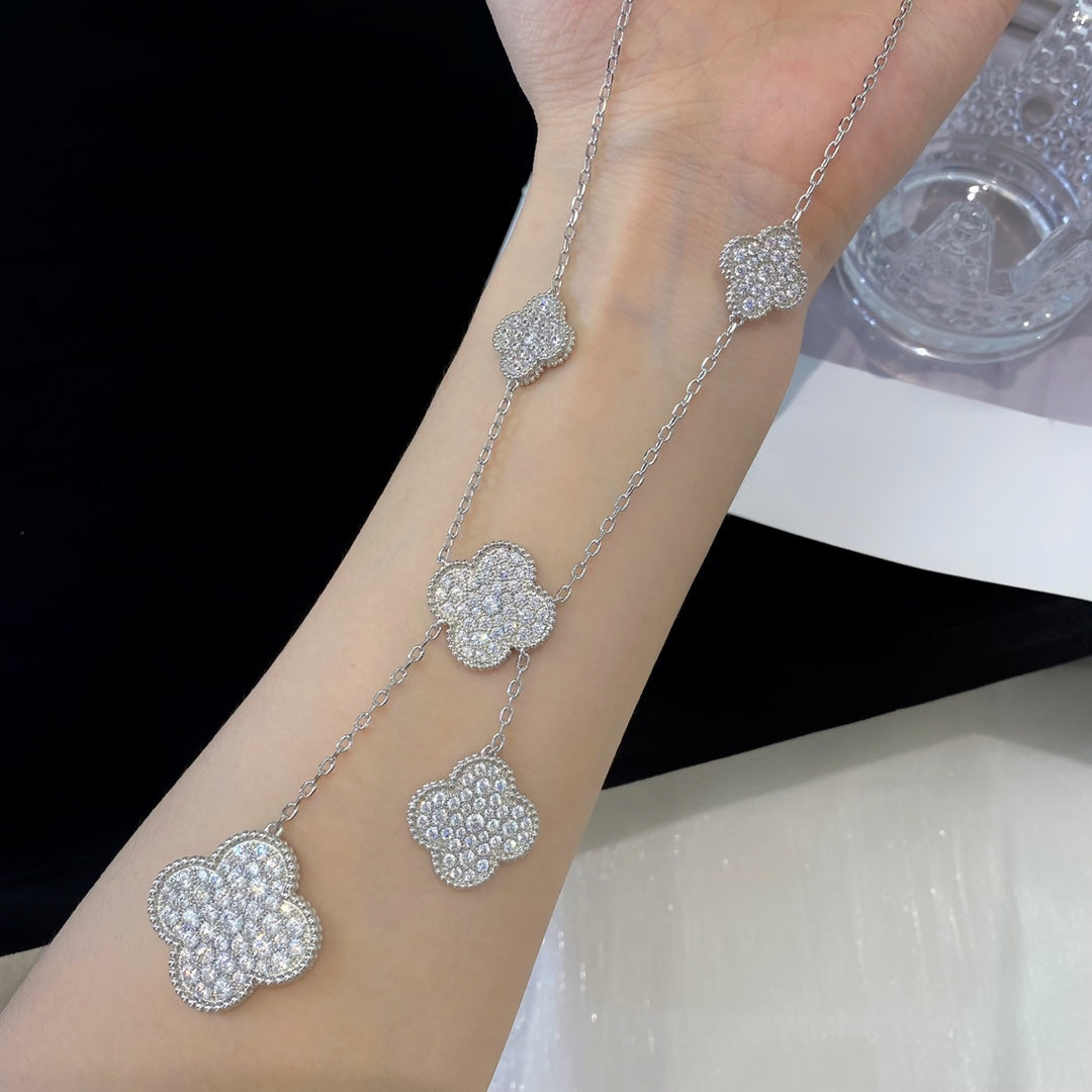 [⭐JeweliWhal]COLLIER TRÈFLE 5 MOTIFS ARGENT ET DIAMANTS