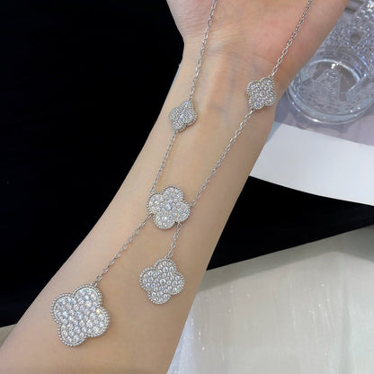 [⭐JeweliWhal]COLLIER TRÈFLE 5 MOTIFS ARGENT ET DIAMANTS
