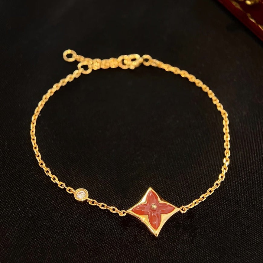 [⭐JeweliWhal]BRACELET ÉTOILE COULEUR CORNALINE OR ROSE DIAMANT