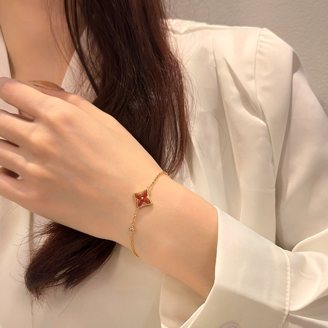 [⭐JeweliWhal]BRACELET ÉTOILE COULEUR CORNALINE OR ROSE DIAMANT
