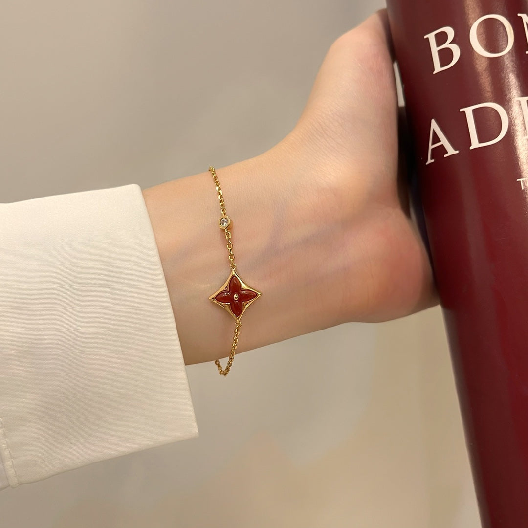 [⭐JeweliWhal]BRACELET ÉTOILE COULEUR CORNALINE OR ROSE DIAMANT