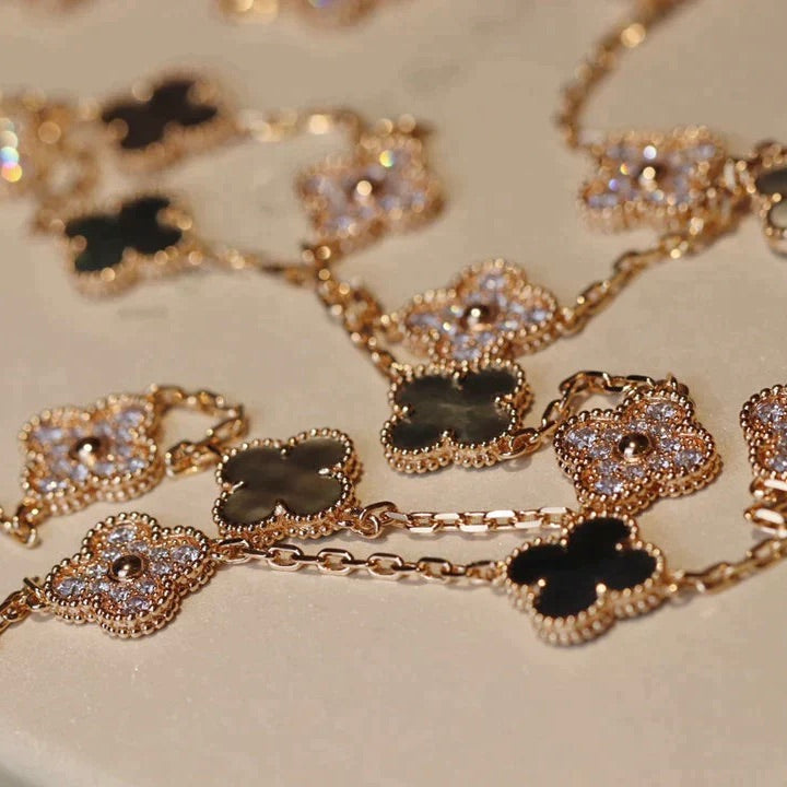 [⭐JeweliWhal]COLLIER CLOVER 20 MOTIFS NACRE NOIRE DIAMANT