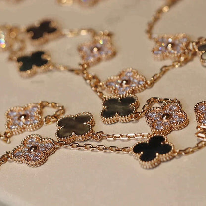 [⭐JeweliWhal]COLLIER CLOVER 20 MOTIFS NACRE NOIRE DIAMANT