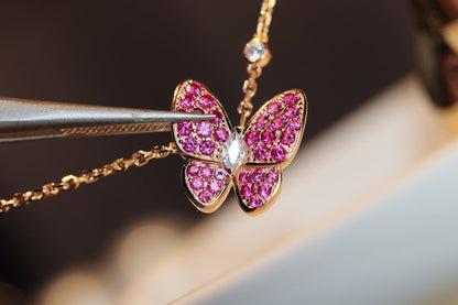 [⭐JeweliWhal]COLLIER EN OR ROSE PAPILLON DIAMANT ROUGE