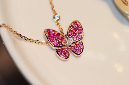 [⭐JeweliWhal]COLLIER EN OR ROSE PAPILLON DIAMANT ROUGE