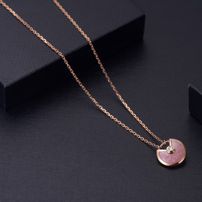 [⭐JeweliWhal]COLLIER AMULETTE NŒUD OR ROSE NACRE ROSE