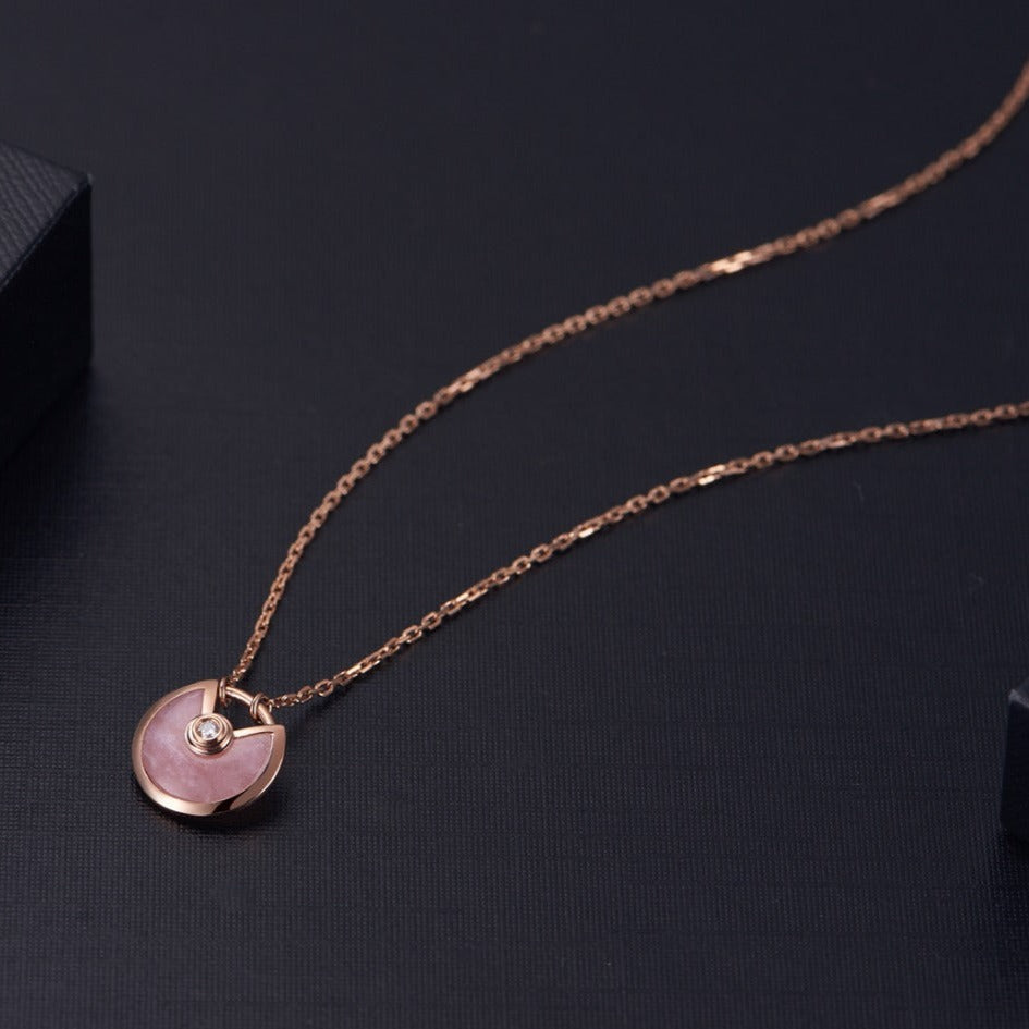 [⭐JeweliWhal]COLLIER AMULETTE NŒUD OR ROSE NACRE ROSE