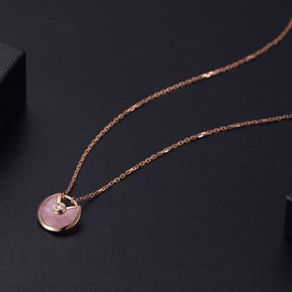 [⭐JeweliWhal]COLLIER AMULETTE NŒUD OR ROSE NACRE ROSE