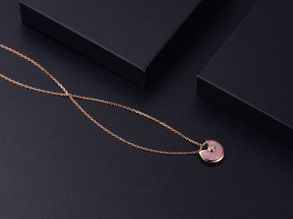 [⭐JeweliWhal]COLLIER AMULETTE NŒUD OR ROSE NACRE ROSE