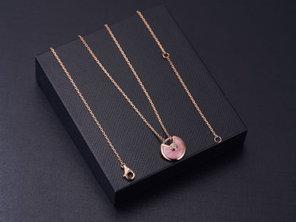 [⭐JeweliWhal]COLLIER AMULETTE NŒUD OR ROSE NACRE ROSE
