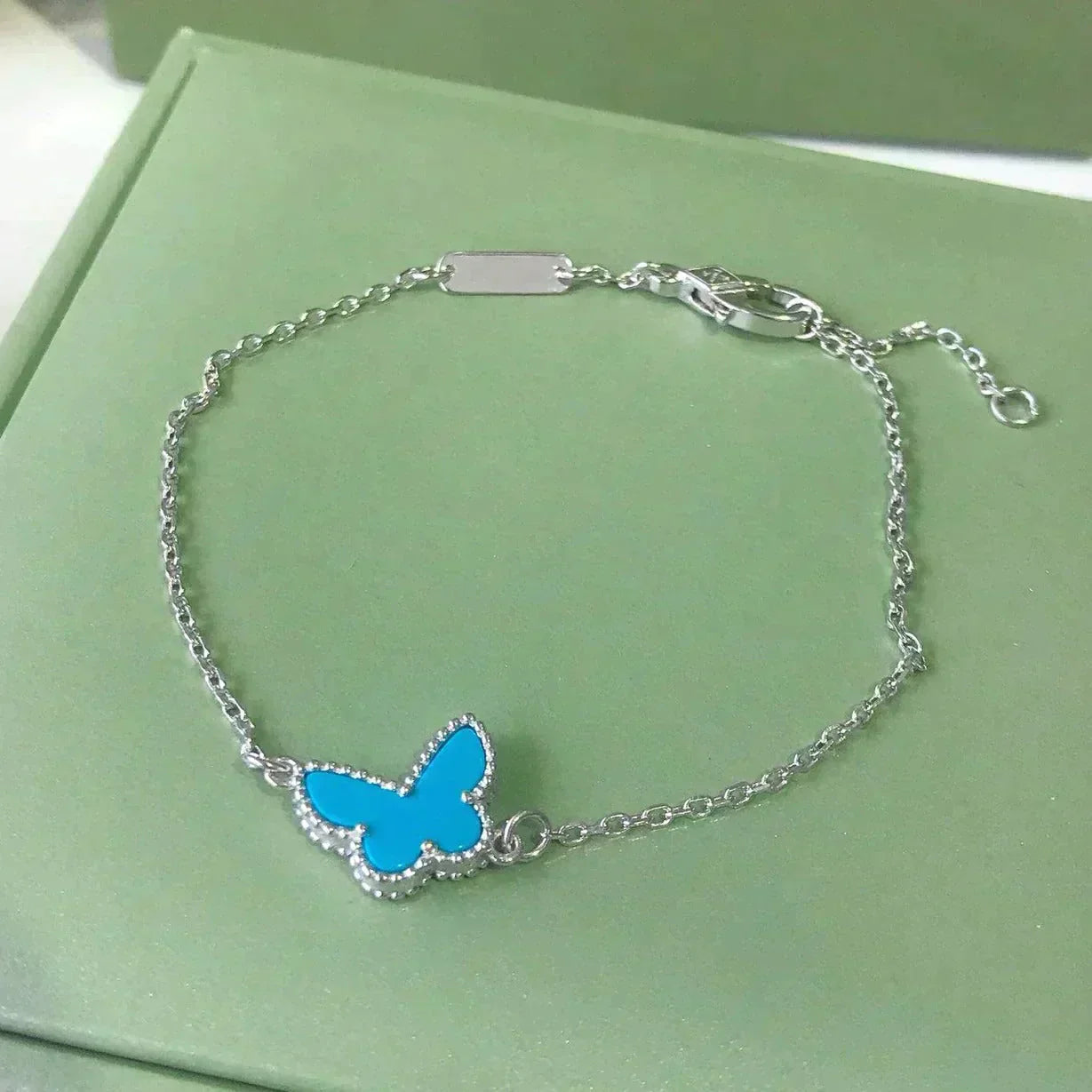 [⭐JeweliWhal]BRACELET PAPILLON TURQUOISE ARGENT