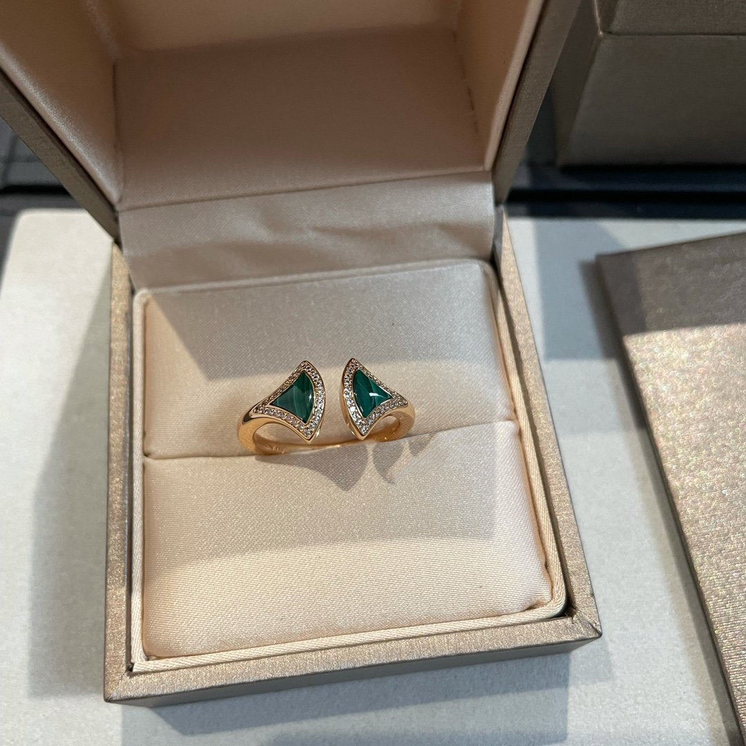 [⭐JeweliWhal]BAGUE OUVERTE RÊVE MALACHITE ET DIAMANT