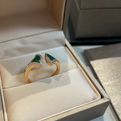 [⭐JeweliWhal]BAGUE OUVERTE RÊVE MALACHITE ET DIAMANT