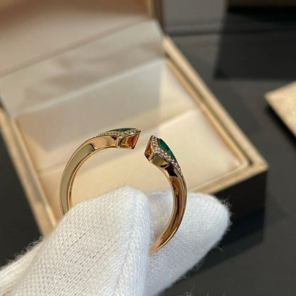 [⭐JeweliWhal]BAGUE OUVERTE RÊVE MALACHITE ET DIAMANT