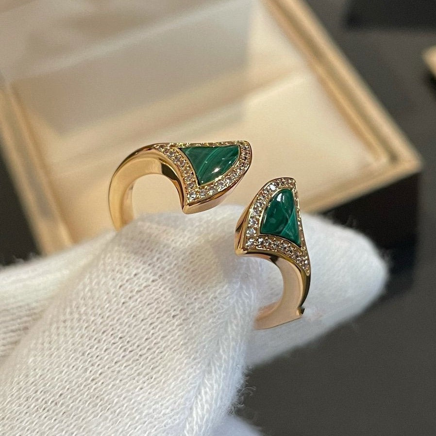 [⭐JeweliWhal]BAGUE OUVERTE RÊVE MALACHITE ET DIAMANT