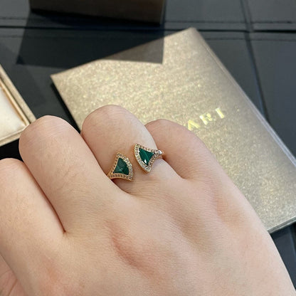 [⭐JeweliWhal]BAGUE OUVERTE RÊVE MALACHITE ET DIAMANT