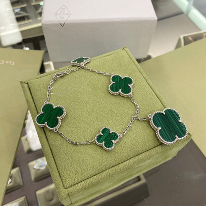 [⭐JeweliWhal]BRACELET TRÈFLE 5 MOTIFS ARGENT MALACHITE