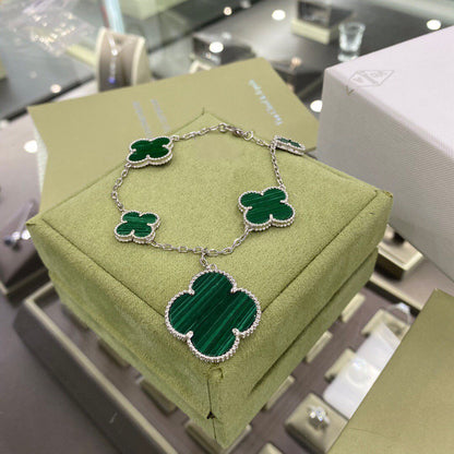 [⭐JeweliWhal]BRACELET TRÈFLE 5 MOTIFS ARGENT MALACHITE