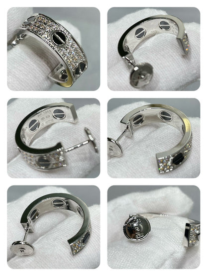 [⭐JeweliWhal]LOVE CERAMIC DIAMOND PAVED SILVER EARRINGS