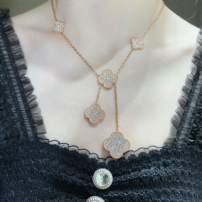 [⭐JeweliWhal]COLLIER TRÈFLE 6 MOTIFS PAVÉS DE DIAMANTS
