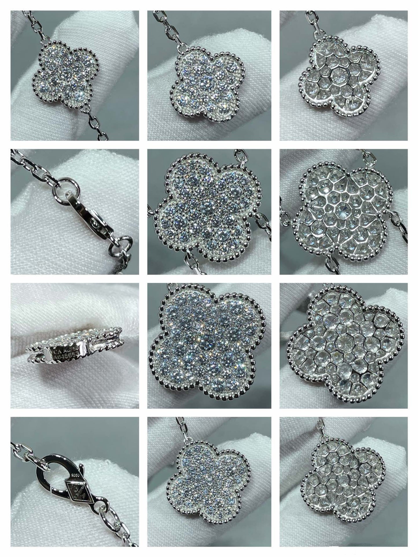 [⭐JeweliWhal]COLLIER TRÈFLE 6 MOTIFS PAVÉS DE DIAMANTS