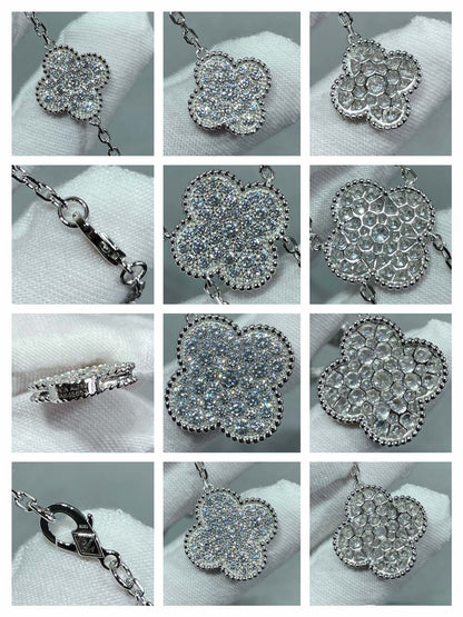 [⭐JeweliWhal]COLLIER TRÈFLE 6 MOTIFS PAVÉS DE DIAMANTS