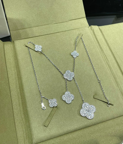 [⭐JeweliWhal]COLLIER TRÈFLE 6 MOTIFS PAVÉS DE DIAMANTS