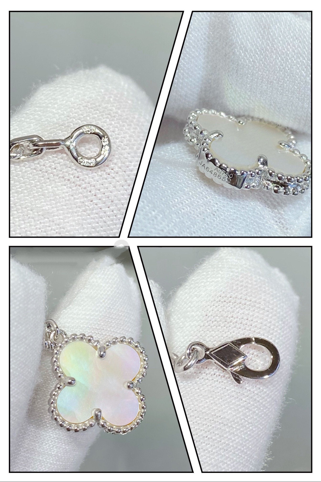 [⭐JeweliWhal]BRACELET TRÈFLE 5 MOTIFS NACRE BLANCHE ARGENT