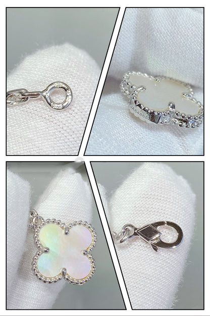 [⭐JeweliWhal]BRACELET TRÈFLE 5 MOTIFS NACRE BLANCHE ARGENT