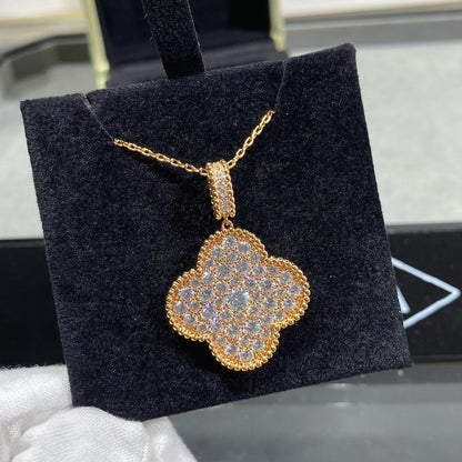 [⭐JeweliWhal]CLOVER COLLIER LONG 25MM GRAND PENDENTIF DIAMANT PAVÉ