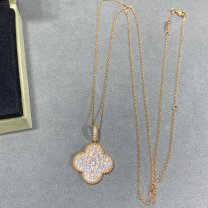 [⭐JeweliWhal]CLOVER COLLIER LONG 25MM GRAND PENDENTIF DIAMANT PAVÉ