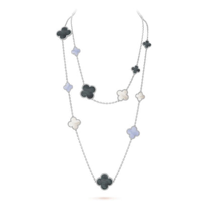 [⭐JeweliWhal]COLLIER CLOVER 16 MOTIF CALCÉDOINE NACRE ARGENT