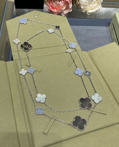 [⭐JeweliWhal]COLLIER CLOVER 16 MOTIF CALCÉDOINE NACRE ARGENT