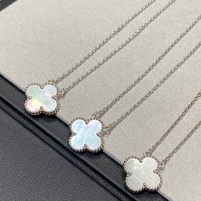 [⭐JeweliWhal]COLLIER TRÈFLE MOYEN ARGENT NACRE BLANCHE