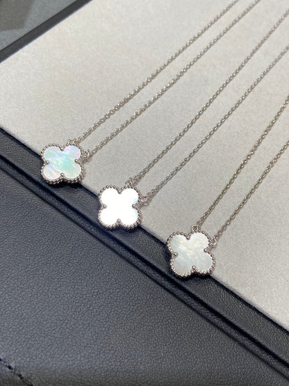 [⭐JeweliWhal]COLLIER TRÈFLE MOYEN ARGENT NACRE BLANCHE