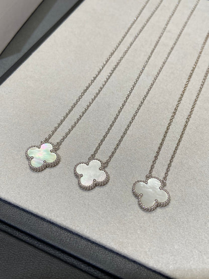 [⭐JeweliWhal]COLLIER TRÈFLE MOYEN ARGENT NACRE BLANCHE