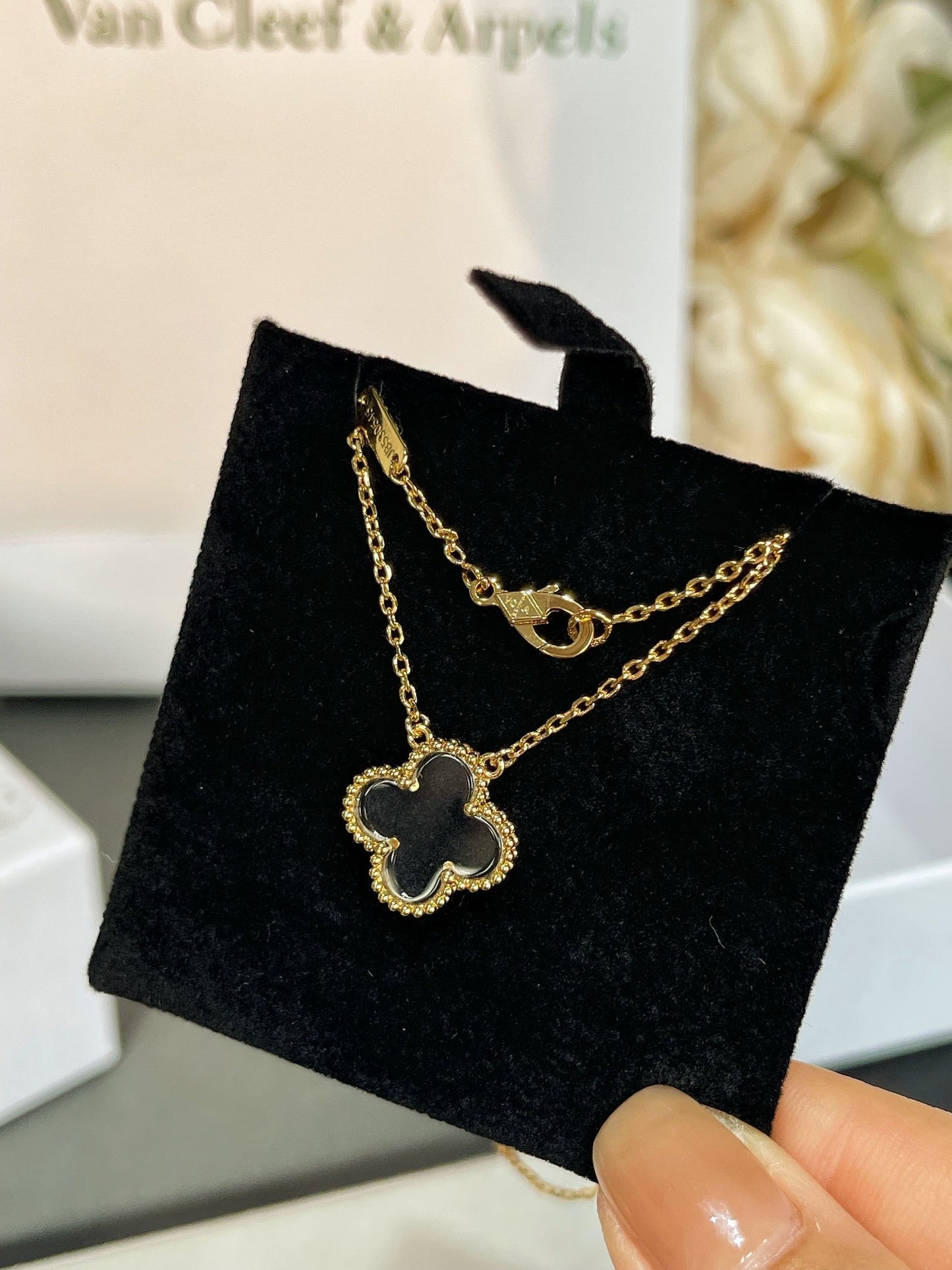 [⭐JeweliWhal]COLLIER TRÈFLE CRISTAL DE ROCHE OR ROSE