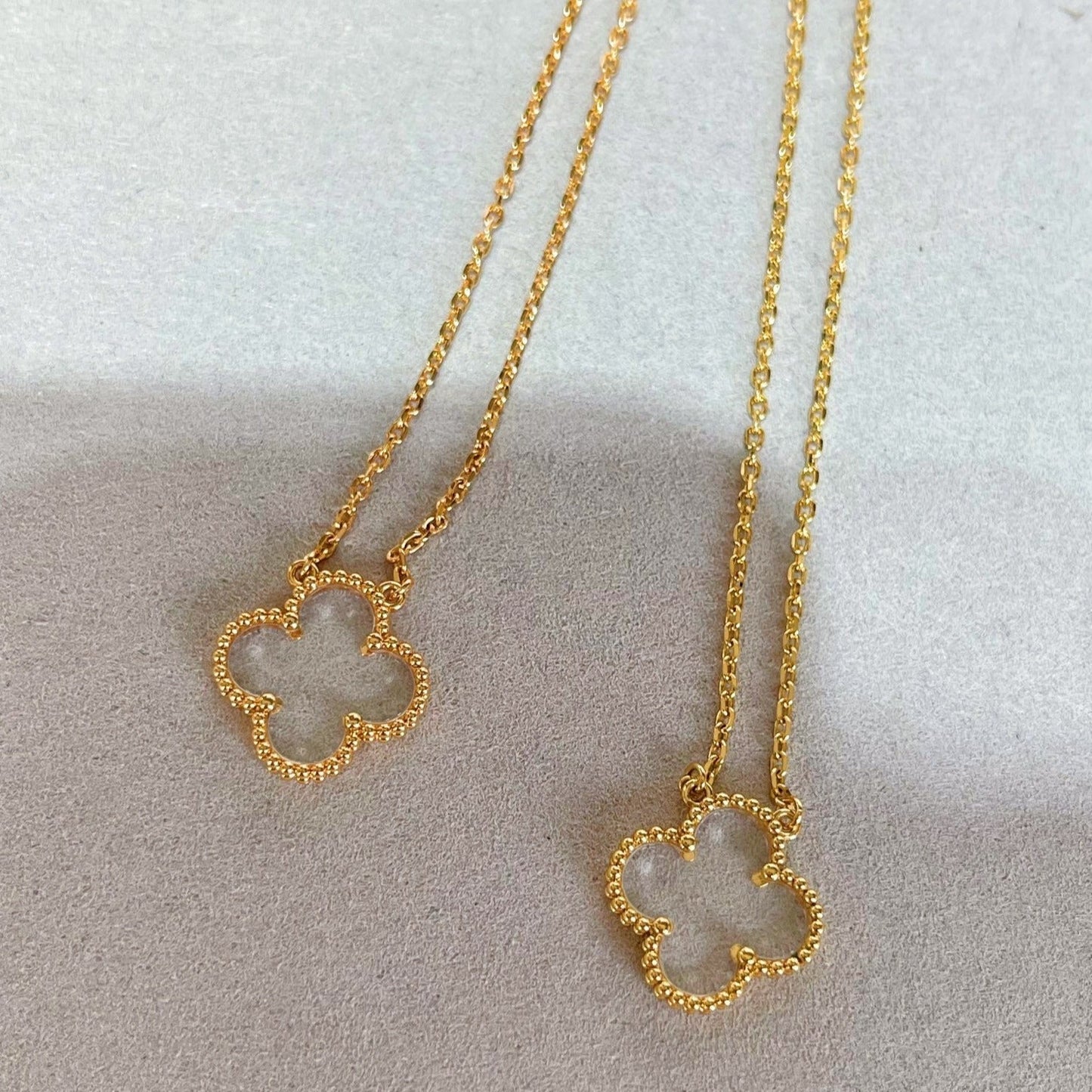 [⭐JeweliWhal]COLLIER TRÈFLE CRISTAL DE ROCHE OR ROSE