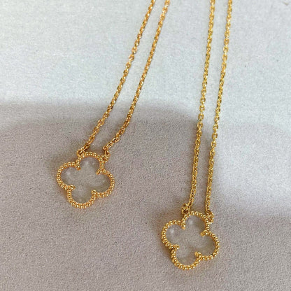 [⭐JeweliWhal]COLLIER TRÈFLE CRISTAL DE ROCHE OR ROSE