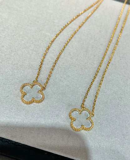 [⭐JeweliWhal]COLLIER TRÈFLE CRISTAL DE ROCHE OR ROSE