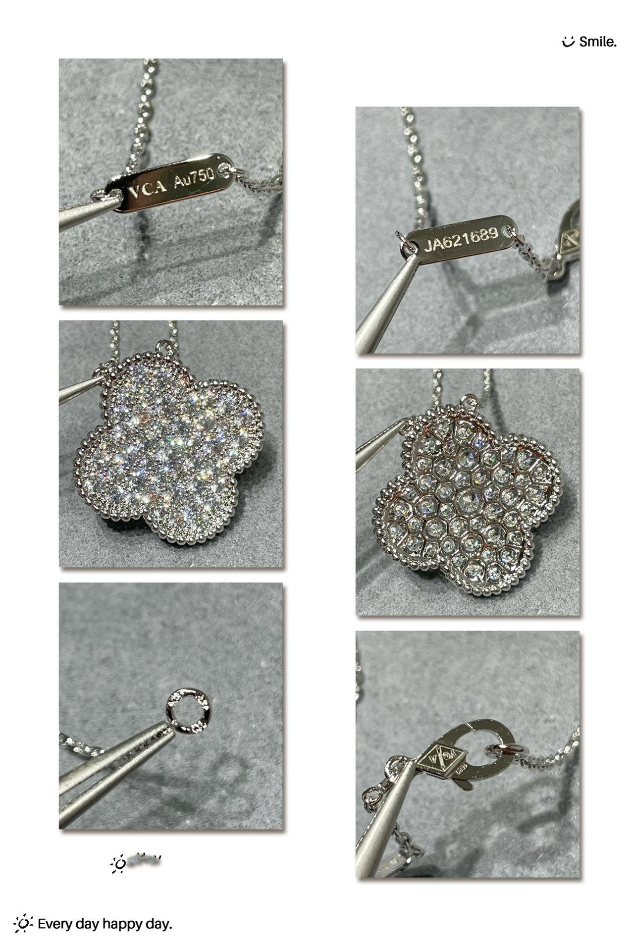 [⭐JeweliWhal]COLLIER EN ARGENT GRAND PENDENTIF TRÈFLE 25MM PAVÉ DE DIAMANTS
