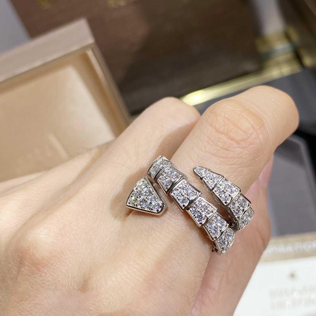 [⭐JeweliWhal]SERPENTI DOUBLE RING SILVER DIAMOND PAVED